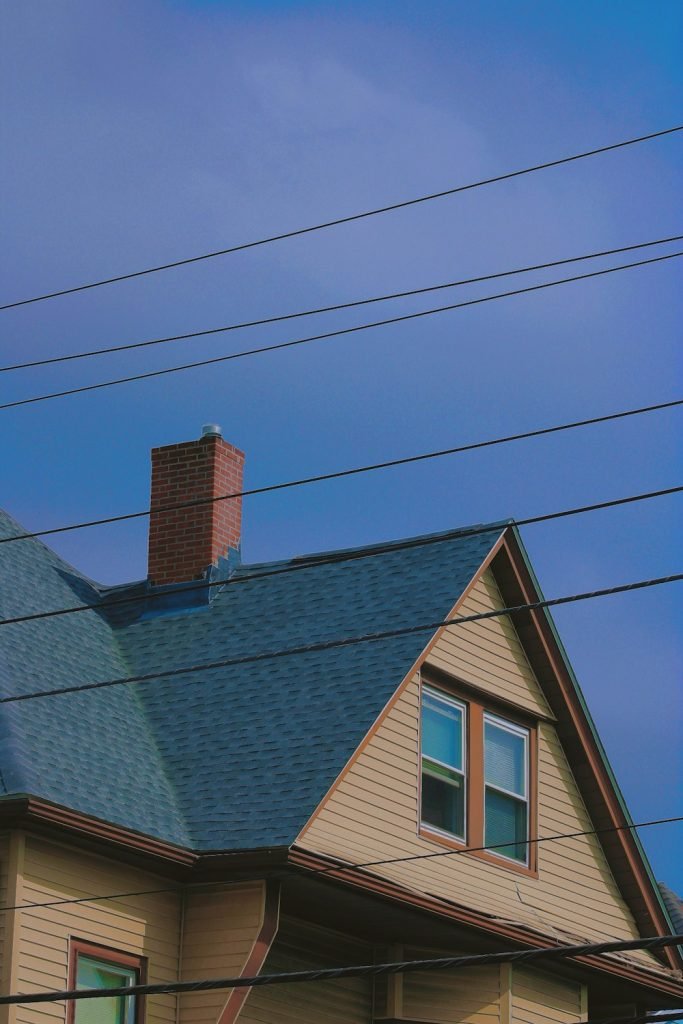 Residential house with a pitched roof and chimney